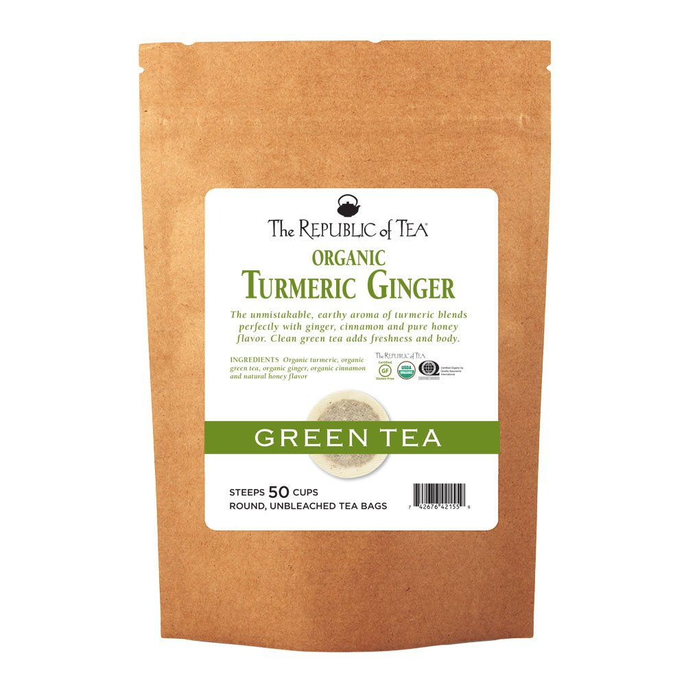 The Republic of Tea Organic Turmeric Ginger Green Tea - 50 Tea Bags, Naturally Caffeinated, 50 Count