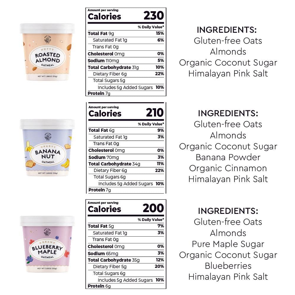 Mylk Labs Variety Pack Protein Oatmeal Cups  Whole Grain  Low Sugar  High Fiber Breakfast with Superfoods  Quick & Easy  On the Go  Instant Oatmeal  Rolled Oats  Gluten Free  Vegan  Nut Free  12 Pack