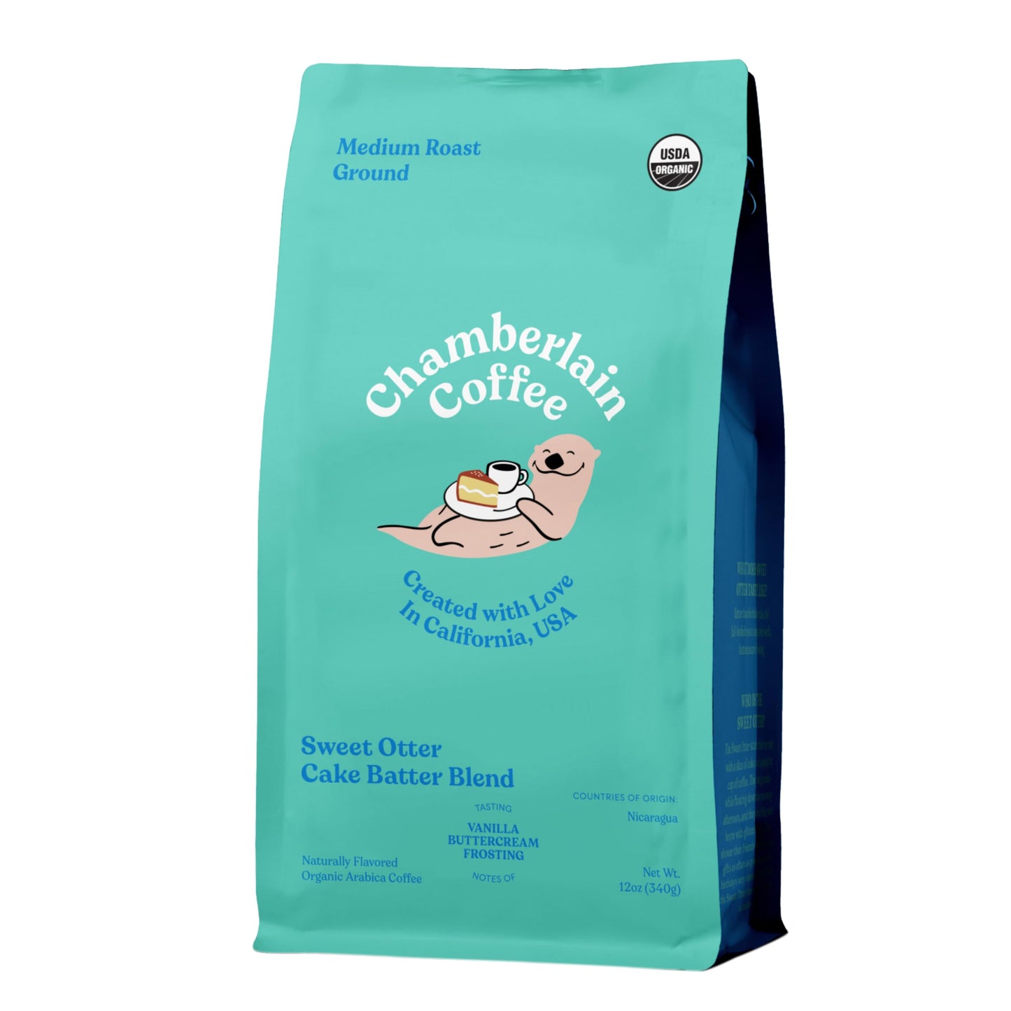 Chamberlain Coffee Sweet Otter Cake Batter Blend - Medium Roast Ground Coffee Beans With Notes Of Vanilla & Frosting - Specialty Ground Coffee From Nicaragua, Freshly Roasted In California - 12 Oz