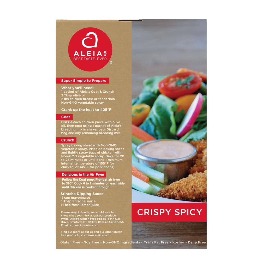 ALEIA'S BEST. TASTE. EVER. Crispy Spicy Coat & Crunch, 4.5oz/3 Pack - Gluten Free, Non-GMO, Dairy Free Breading for Meat &
