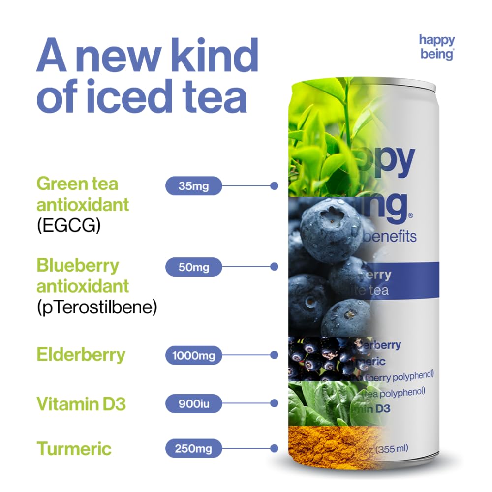 Happy Being Organic Blueberry Peach Rose White Tea, Caffeine Free, Low Calorie, Variety Pack, 16 Pack