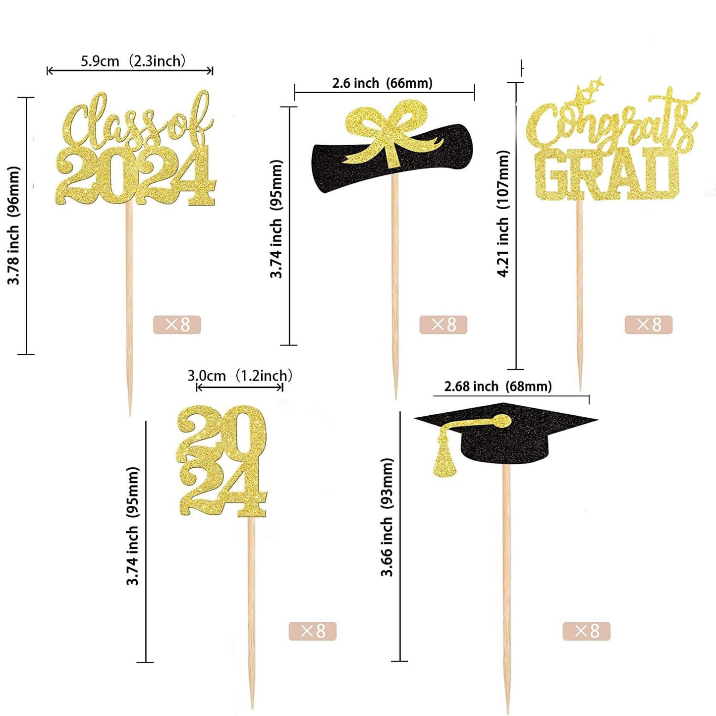40 Pieces 2024 Graduation Theme Paper Cupcake Decoration Flash Grade 2024 Graduation Hat Certificate Paper Cupcake Selection 202