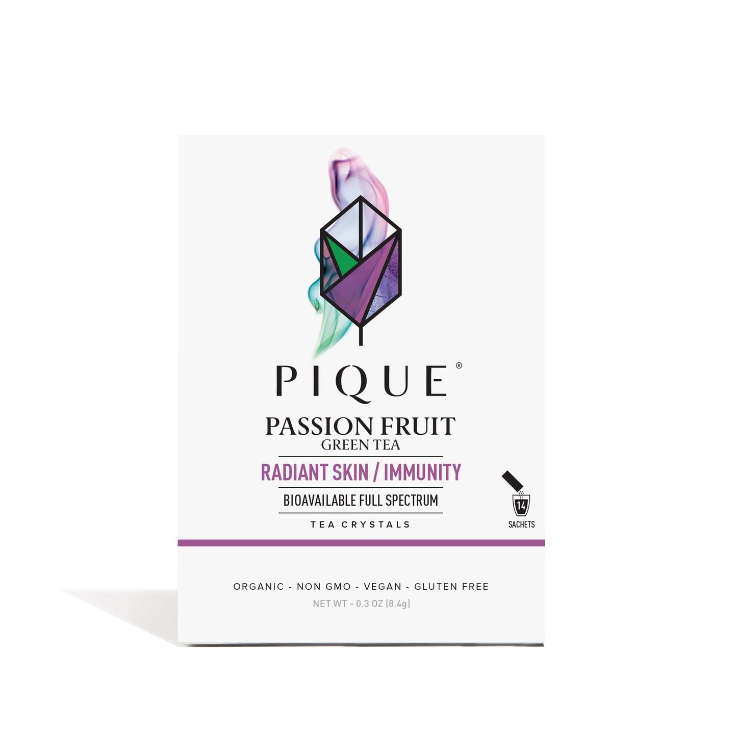 Pique Organic Passion Fruit Green Tea Crystals - Supports Immunity, Energy - 14 Single Serve Sticks (Pack Of 1)