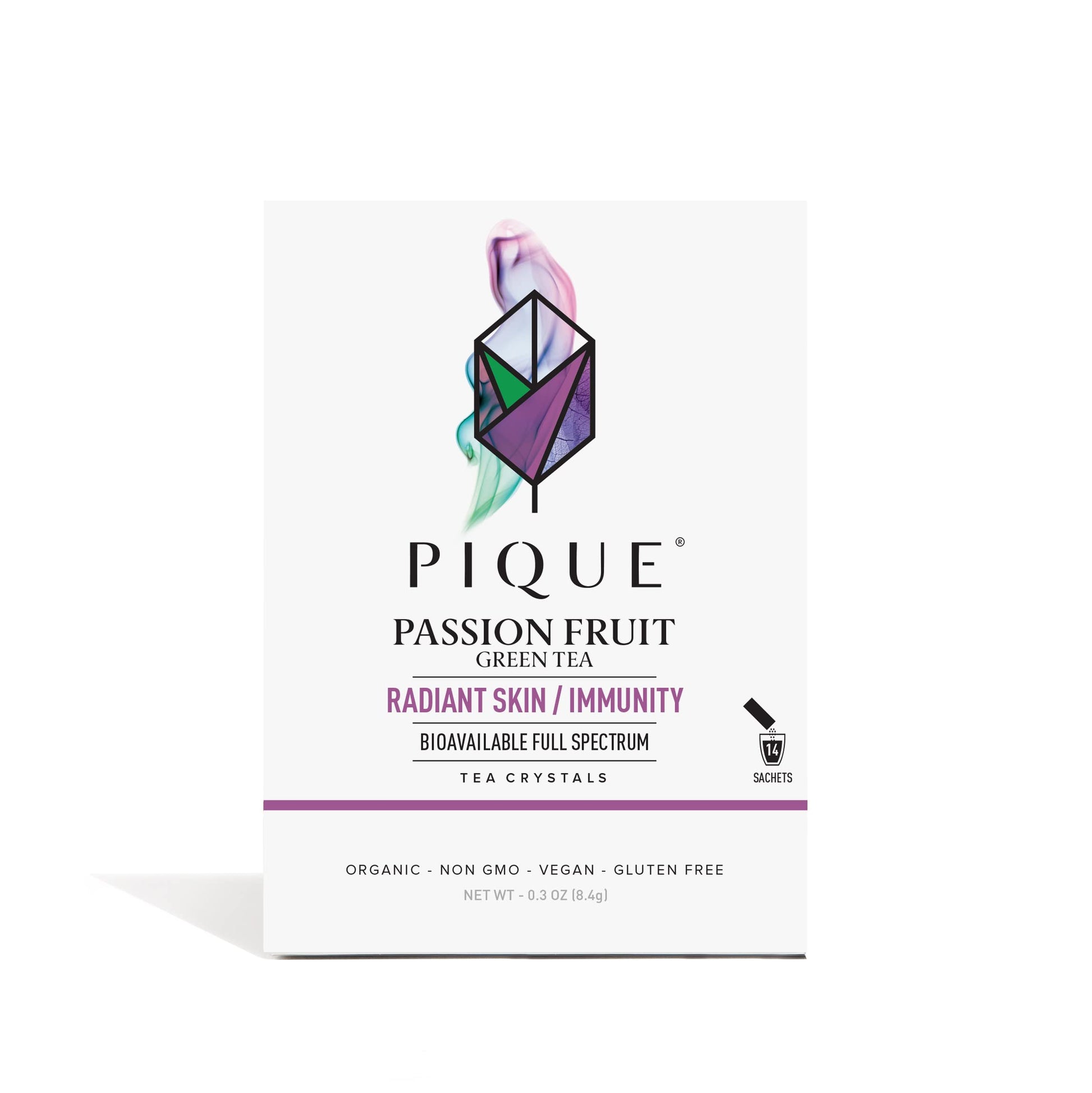 Pique Organic Passion Fruit Green Tea Crystals - Supports Immunity, Energy - 14 Single Serve Sticks (Pack Of 1)