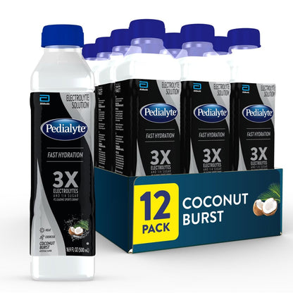 Pedialyte Electrolyte Solution, Coconut Burst, Hydration Drink, half liter each, 16.9 Fl Oz (Pack of 12)