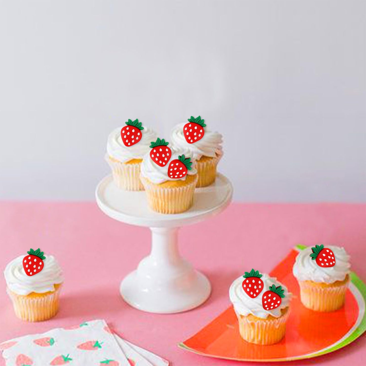Keaziu 25 Pack Red Strawberry Cupcake Toppers Strawberry Theme Party Cupcake Picks For Birthday Wedding Party Baby Shower Summer
