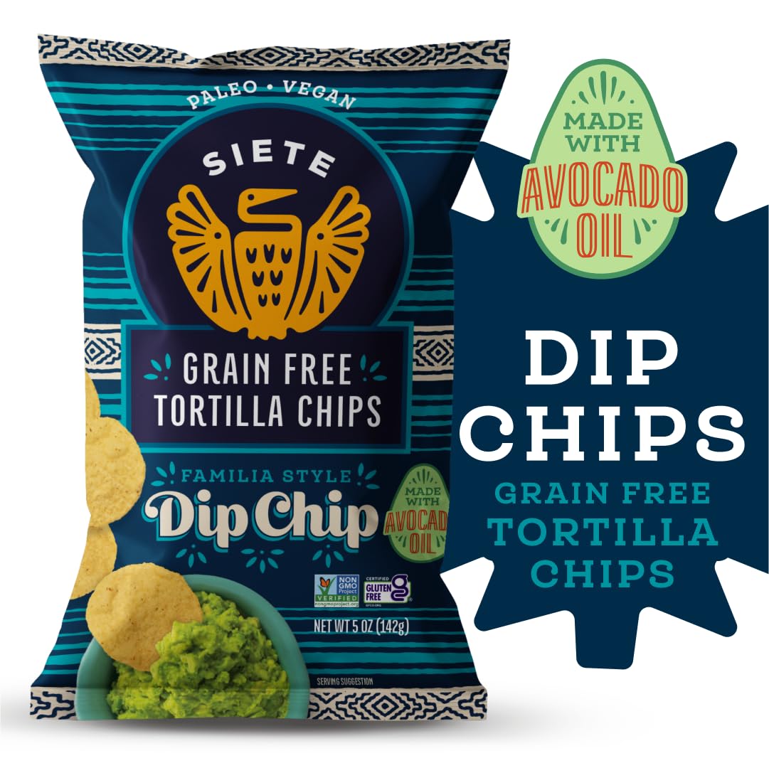 Siete Grain Free Tortilla Chips | Gluten Free Chips | Paleo & Vegan Snacks | Non Gmo | Dip Chip, 5 Ounce (Pack Of 12)