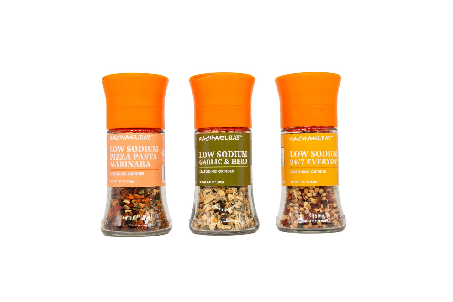 Rachael Ray Low Salt Seasoning Set - 3 Pack Grinders (Garlic & Herb, Everyday, Marinara) - 1.59 Ounce Gift Set