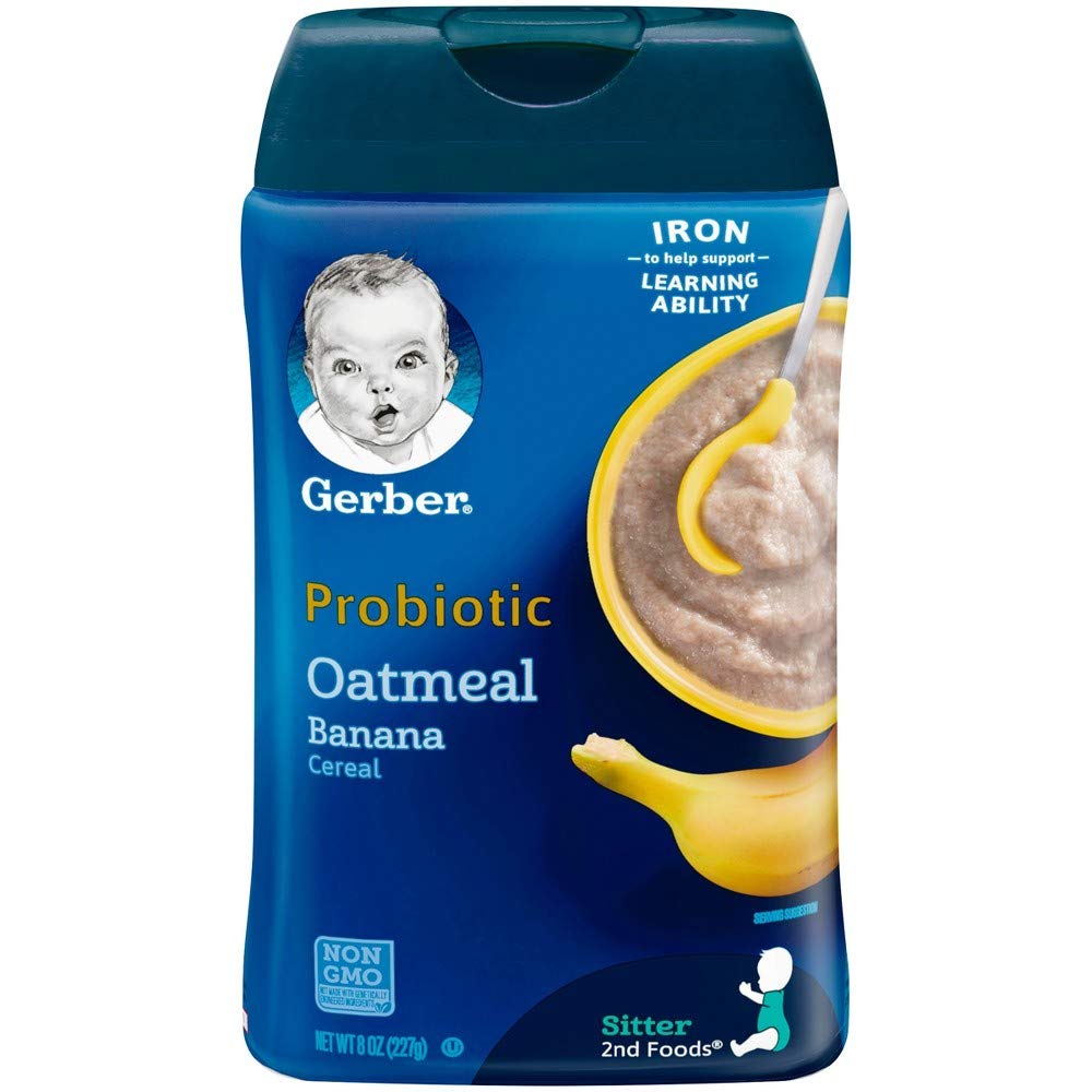 Gerber Cereal for Baby 2nd Foods Cereal, Probiotic Oatmeal Banana, Made with Whole Grains, Real Fruit & Probiotics, 8-Ounce Cani