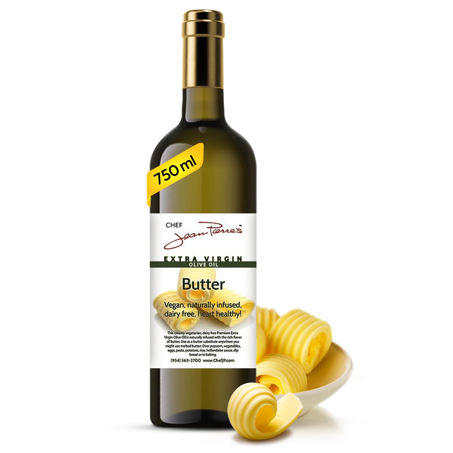Chef Jean Pierres Butter Olive Oil - Naturally Infused - 750ml (25oz) Glass Bottle - Elevate Your Dishes with Flavorful Sophistication