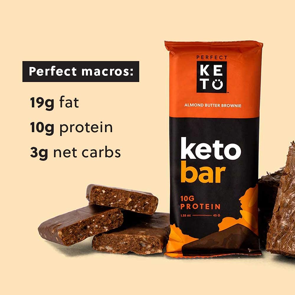 Perfect Keto Bars - The Cleanest Keto Snacks With Collagen And Mct. No Added Sugar, Keto Diet Friendly - 3G Net Carbs, 19G Fat, 10G Protein - Diet Food Dessert (Almond Butter Brownie, 12 Bars)