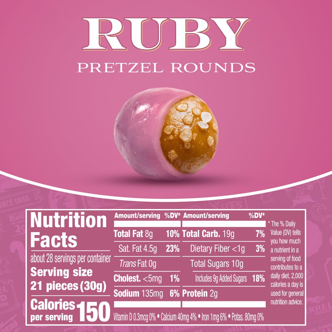 Squirrel Brand Ruby Cacao Pretzel Rounds, 30Oz Resealable Jar, Sweet & Salty Crunchy Snack, Gourmet Ruby Couverture Pretzel Ball  , Enhanced Gift Idea, Holiday & Party Snack, Indulgent Artisan Ruby