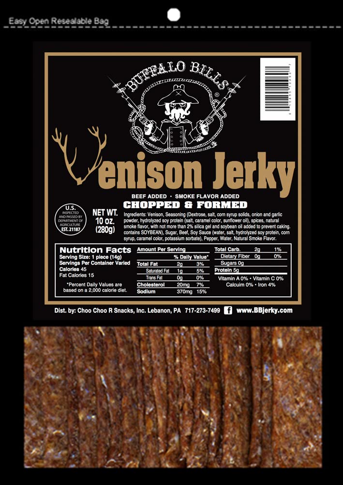 Buffalo Bills Venison Jerky Strips, 10oz Pack, 20 strips, High Protein Snack