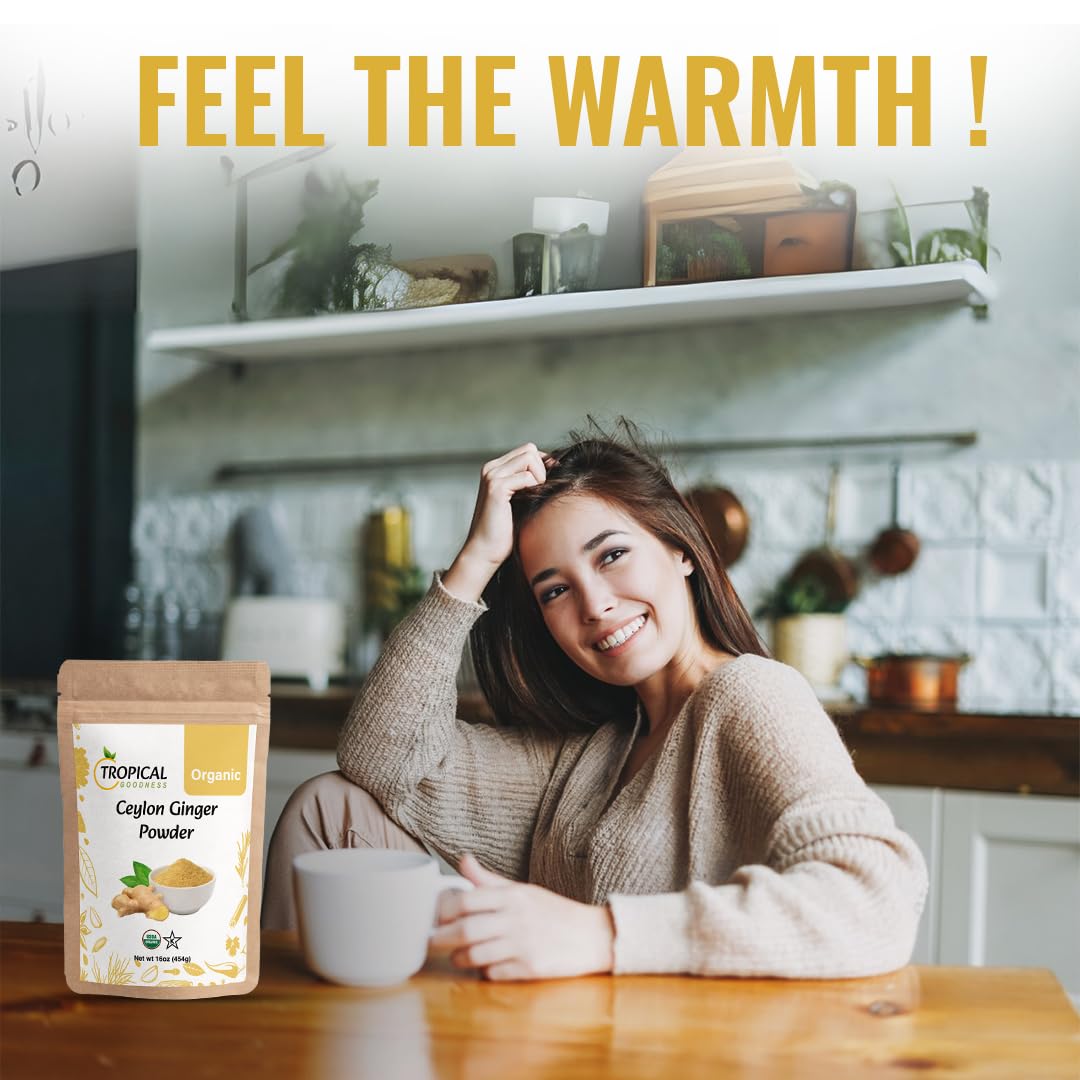 Tropical Goodness Ground Ginger Powder Organic 16Oz (1Lb), Usda & Kosher Certified, Authentic Tropical Flavour, Non-Gmo, Gluten-