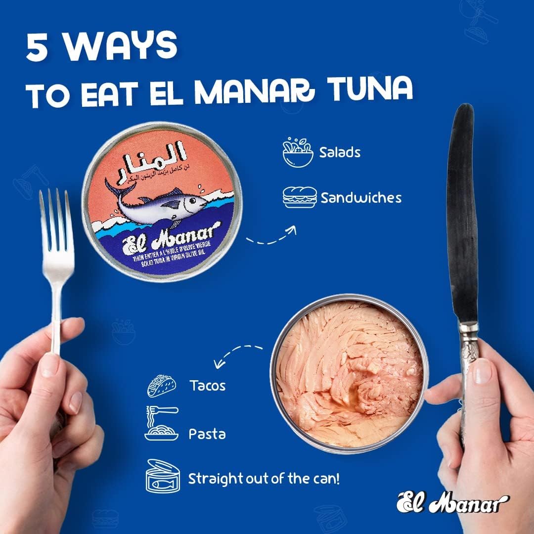 El Manar Solid Light Tuna in Olive Oil, 5.6 oz Pack of 3, Wild Caught, Non-GMO, Gluten Free