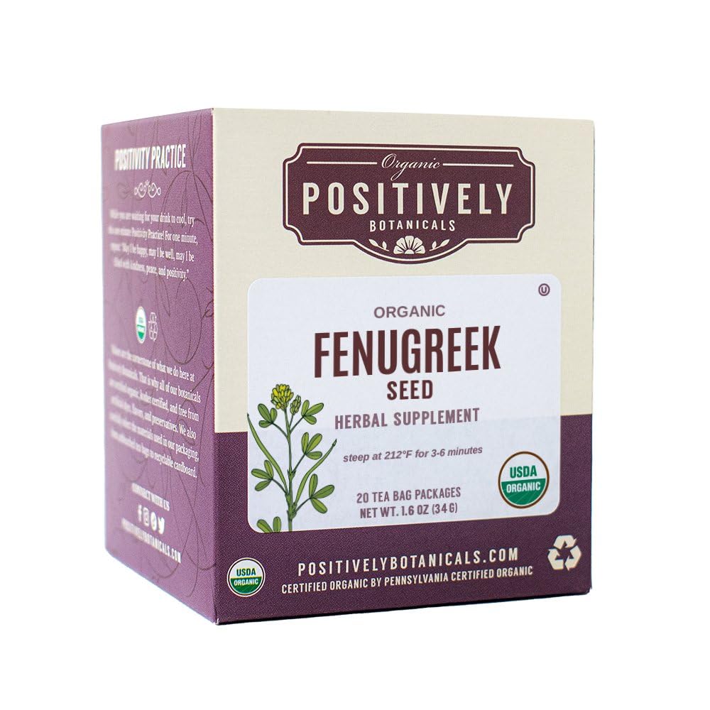 Organic Positively Tea Company Fenugreek Seed Herbal Tea Bags, 20 Count