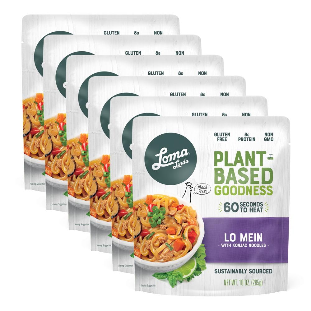 Loma Linda Plant-Based Lo Mein - 6 Pack (10 oz. Bags) | Vegan Konjak Noodles with Fresh Vegetables | Ready to Eat, Gluten-Free, 