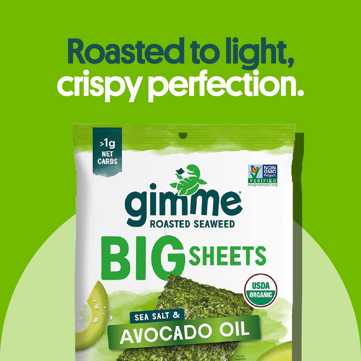 Gimme - Sea Salt & Avocado Oil - Big Sheets - Organic Roasted Seaweed Sheets - Keto, Vegan, Gluten Free- Healthy On-The-Go Snack