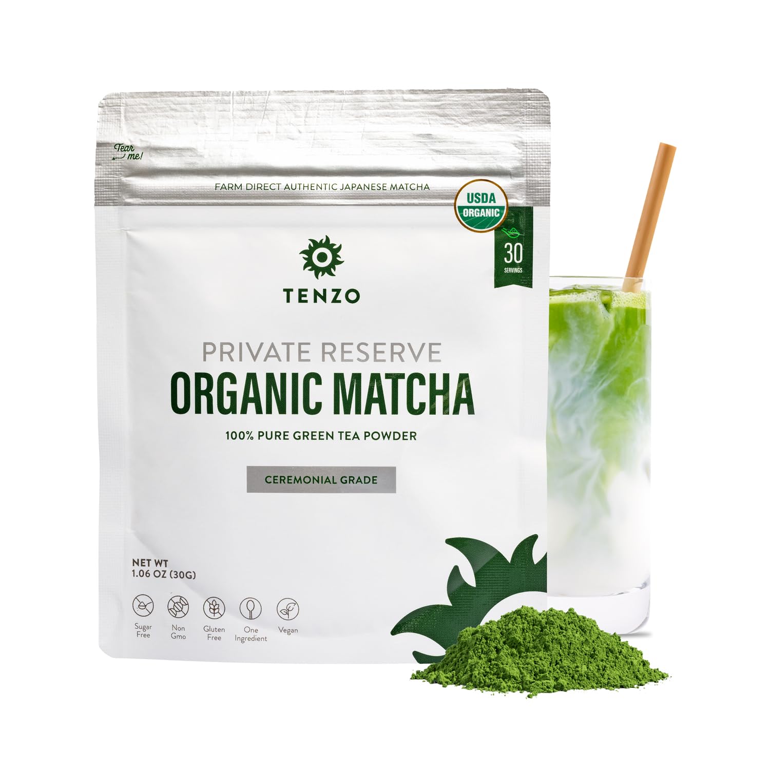Tenzo Matcha Green Tea Powder - USDA Organic Ceremonial Grade - Perfect for Lattes - 1.06 Ounce