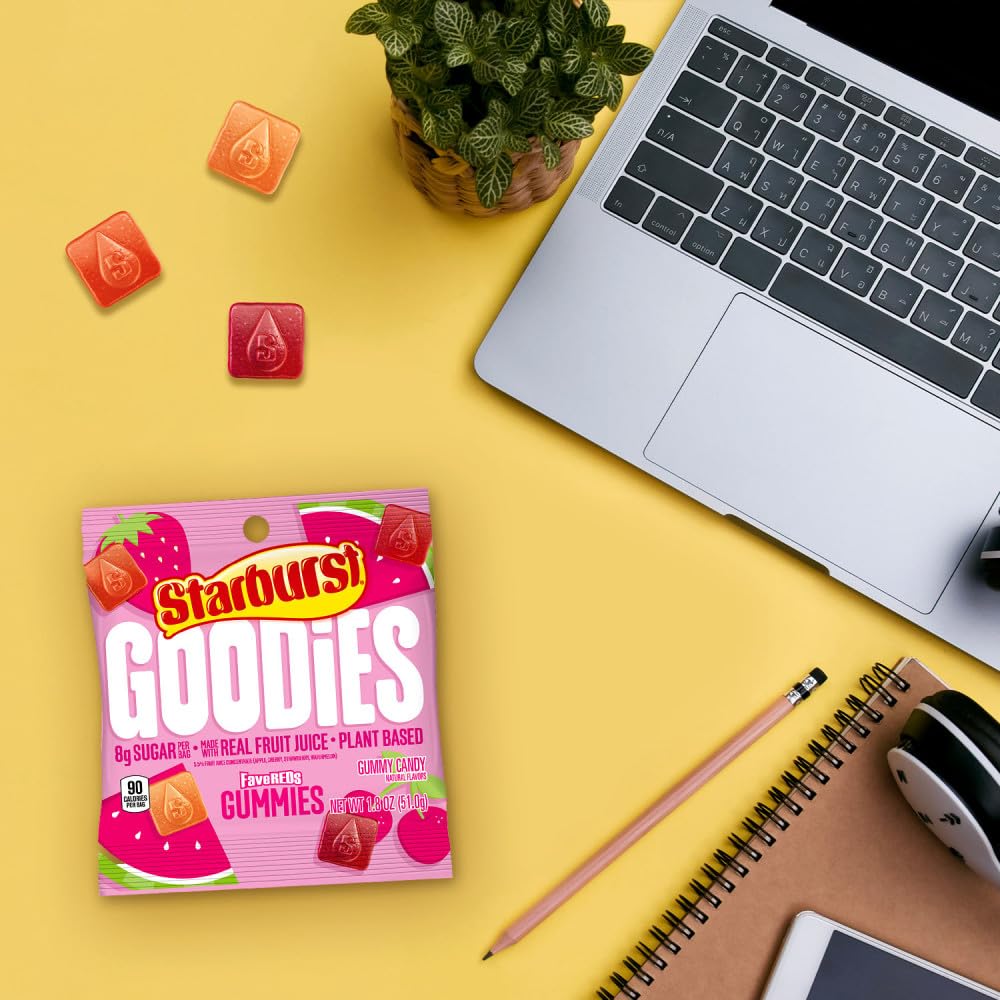 Starburst Goodies Favereds Plant-Based Fruit Gummy Candy, 1.8 Oz Bags (Pack Of 12)