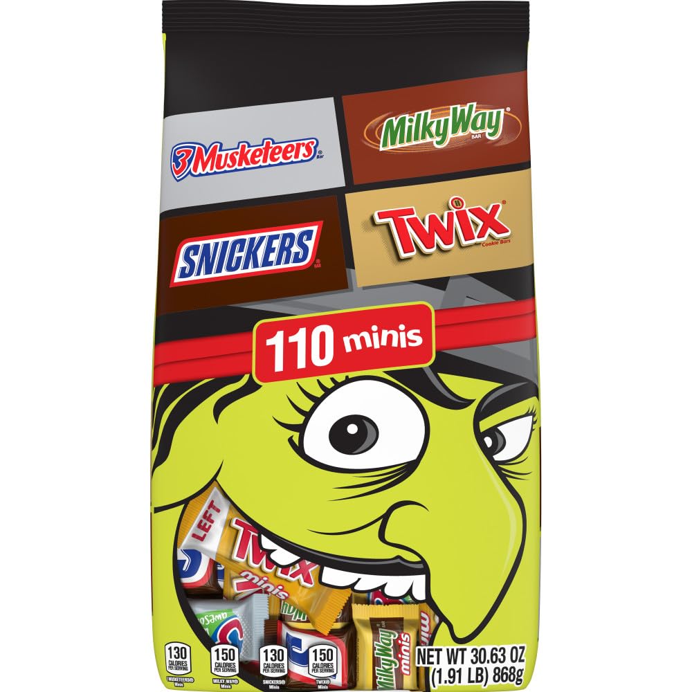 SNICKERS, TWIX, MILKY WAY & 3 MUSKETEERS Chocolate Halloween Candy Bar Assortment, Assorted Chocolate Candy Variety Pack,110 Ct 