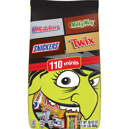 SNICKERS, TWIX, MILKY WAY & 3 MUSKETEERS Chocolate Halloween Candy Bar Assortment, Assorted Chocolate Candy Variety Pack,110 Ct 