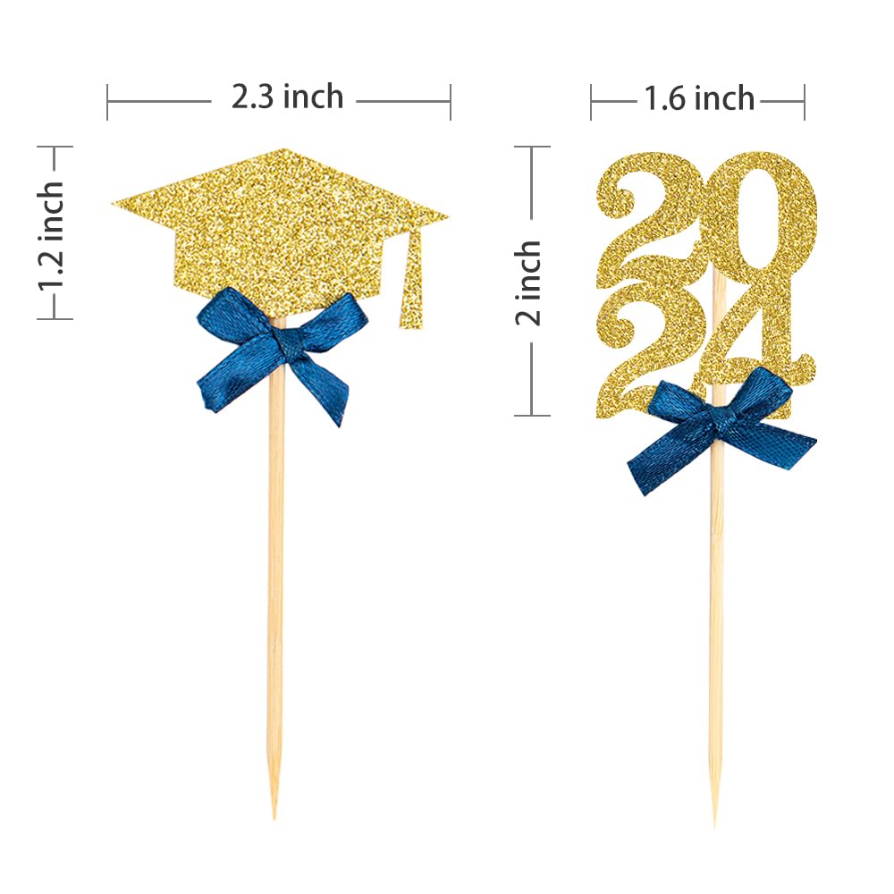 Graduation Cupcake Toppers, Food/Appetizer Picks For Graduation Party Cake Decorations 24Pcs(Blue)