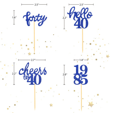 24 Pcs Glitter 40Th Birthday Cupcake Toppers For Celebrating Forty Years Old Birthday Party Decorations (Blue)