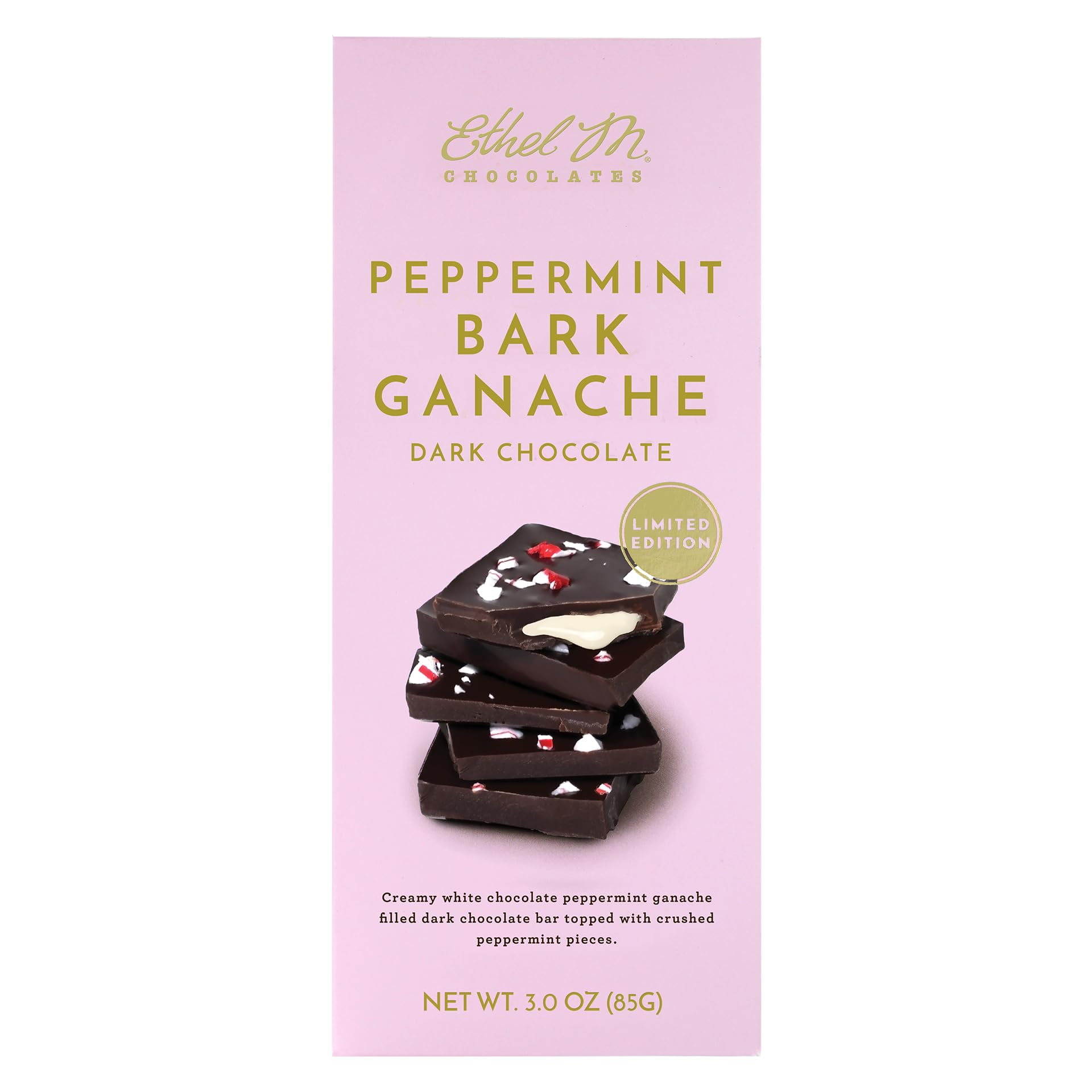 Ethel M Chocolates Holiday Peppermint Bark Dark Chocolate Gourmet Tablet Bar (85g)