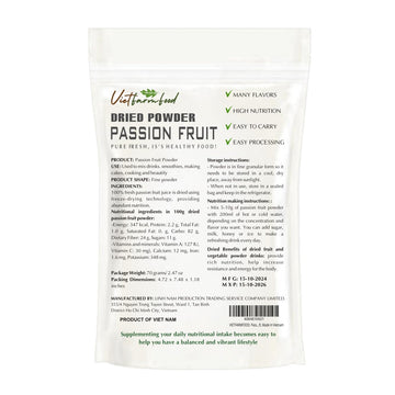 Passion Fruit Powder 2.47 Oz (70G) Vietfarmfood: Freeze-Dried Extracted From 100% Pure, Sugar-Free. Used To Mix Mixed Drinks Fre