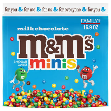 M&M'S Minis Milk Chocolate Candy Assortment, Family Size, 16.9 Oz Resealable Bulk Chocolate Candy Bag