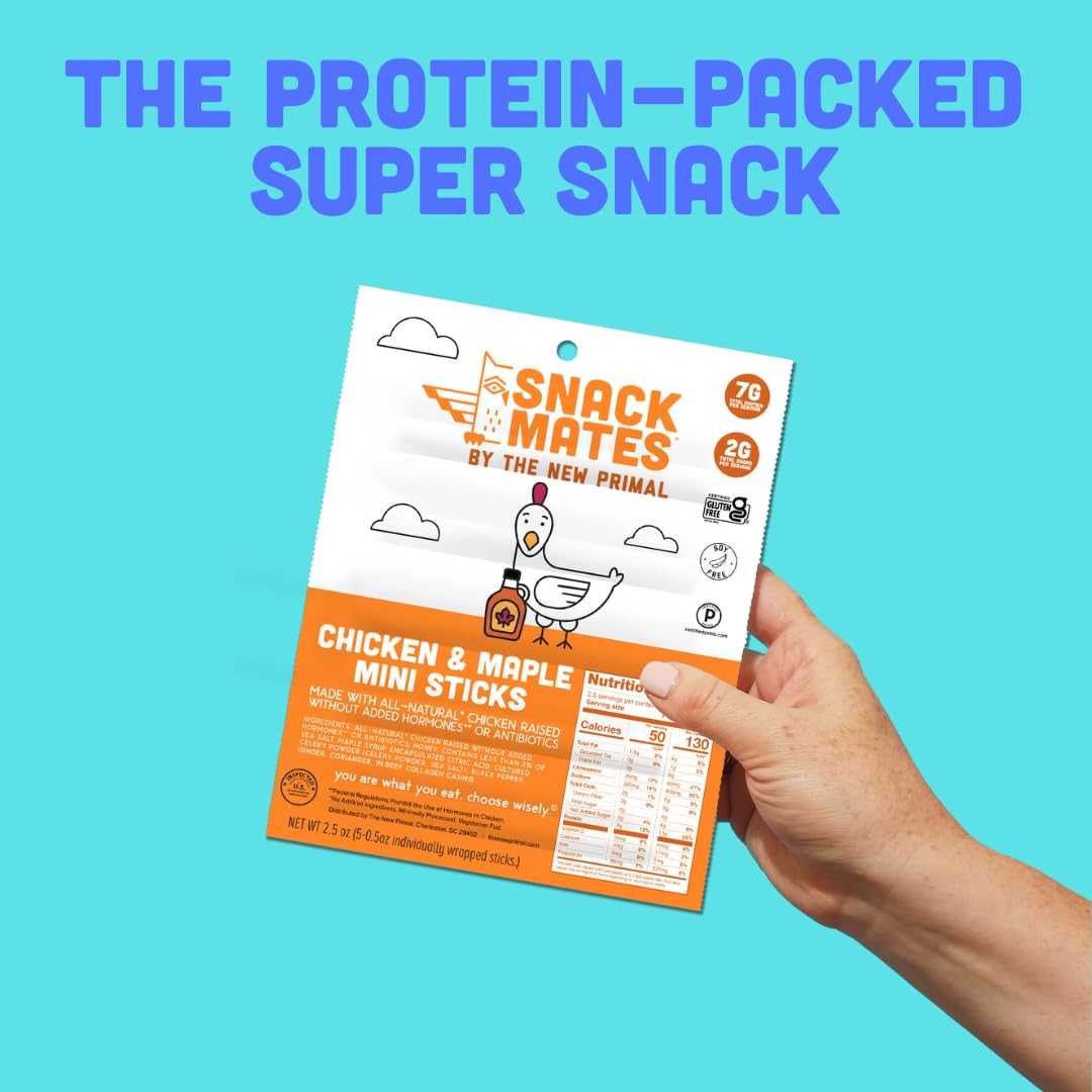 Snack Mates by New Primal Sampler Three Flavor Pack, Mini Chicken Sticks, High Protein and Low Sugar Kids Snack, Certified Glute