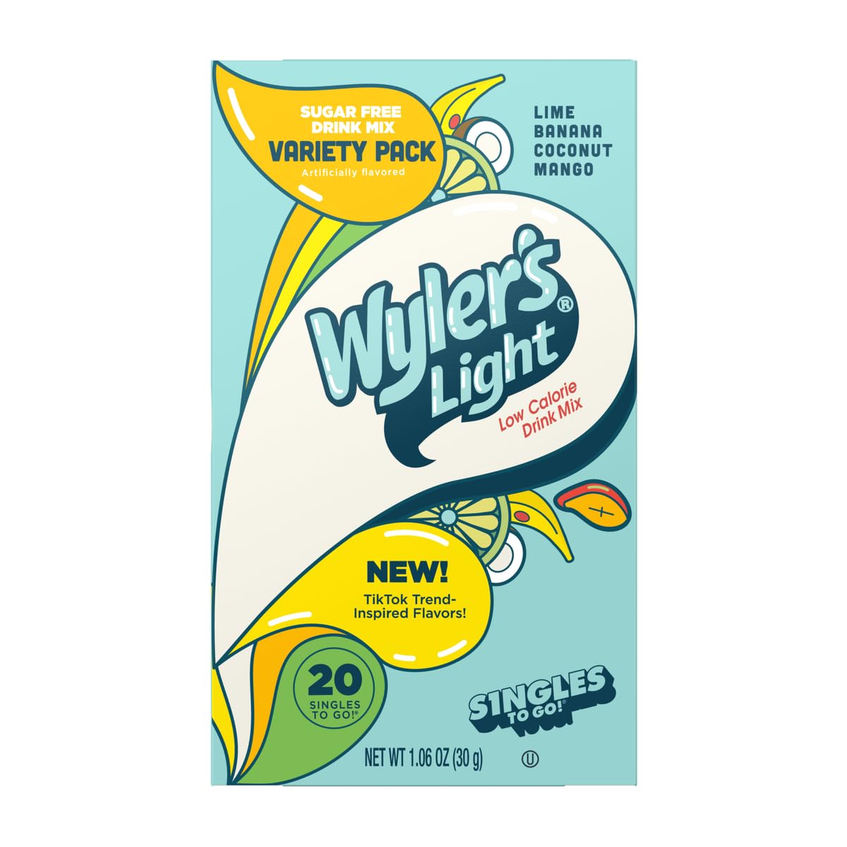 SINGLES TO GO! Wylers Light Drink Mix Variety Pack, 20 Packets per Box, Low Calorie, 2 Pack, Trend Inspired Flavors