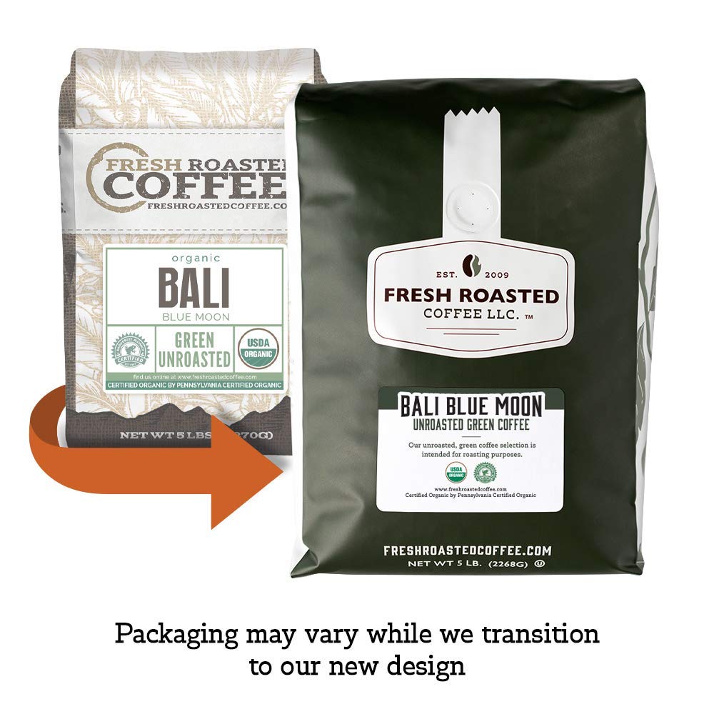 Fresh Roasted Coffee, Unroasted Organic Bali Blue Moon, Kosher, 5 Pound