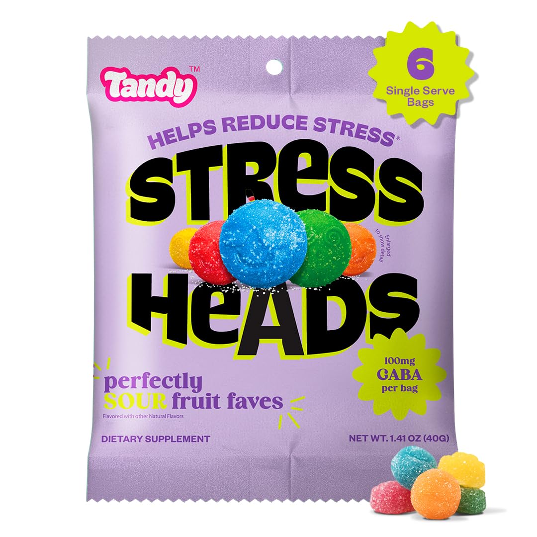 Tandy Stress Heads GABA Amino Acids Gummies I Perfectly Sour Fruit Faves Flavor Gummies Helps Support Stress Relief I Gluten-Free  Dietary dietary product Gummy I 6-Pack