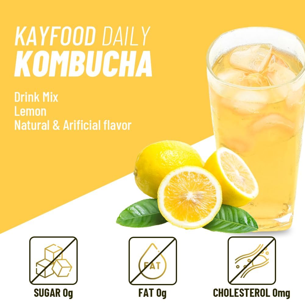 Kayfood Daily Kombucha Powder Tea 5G X 20 Sticks (100G/3.52Oz) With Bottle Sugar Free Diet Tea (Lemon Bottle Set)
