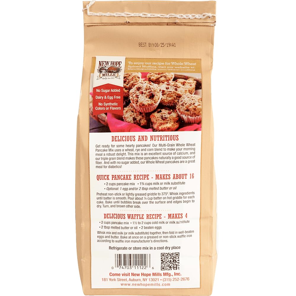 Multigrain Whole Wheat Pancake Mix By New Hope Mills - Sugar-Free & Fiber-Rich - Delicious Breakfast Solution For Health-Conscious Foodies - 32 Oz (2)