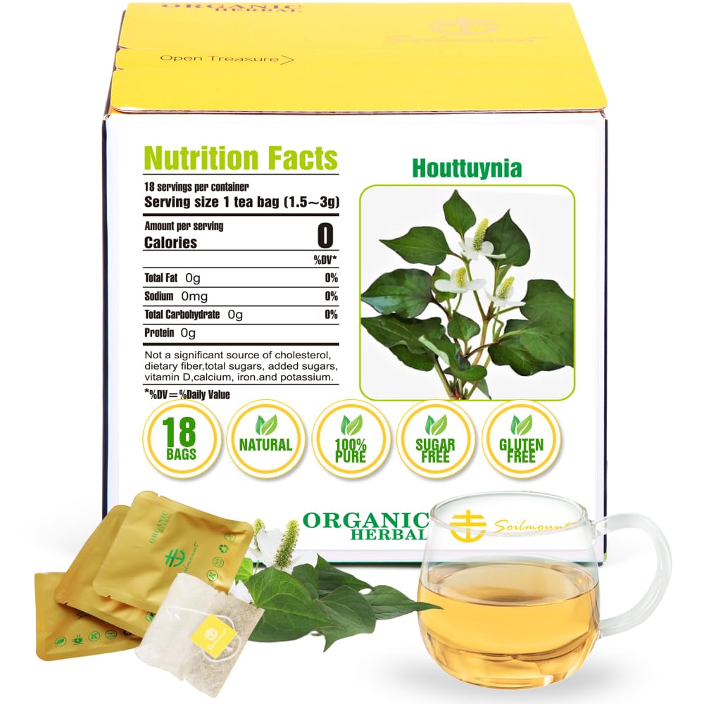 Soilmount Organic Houttuynia Cordata Tea - 100% Freshly Harvested Dried Leaves - 18 Tea Bags
