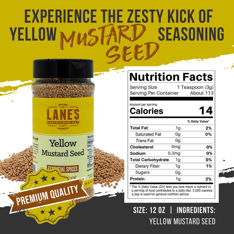 Lane'S Yellow Mustard Seed Spice, All-Natural Yellow Mustard Seeds Whole, Perfect For Cooking And Homemade Seasonings Made In Us