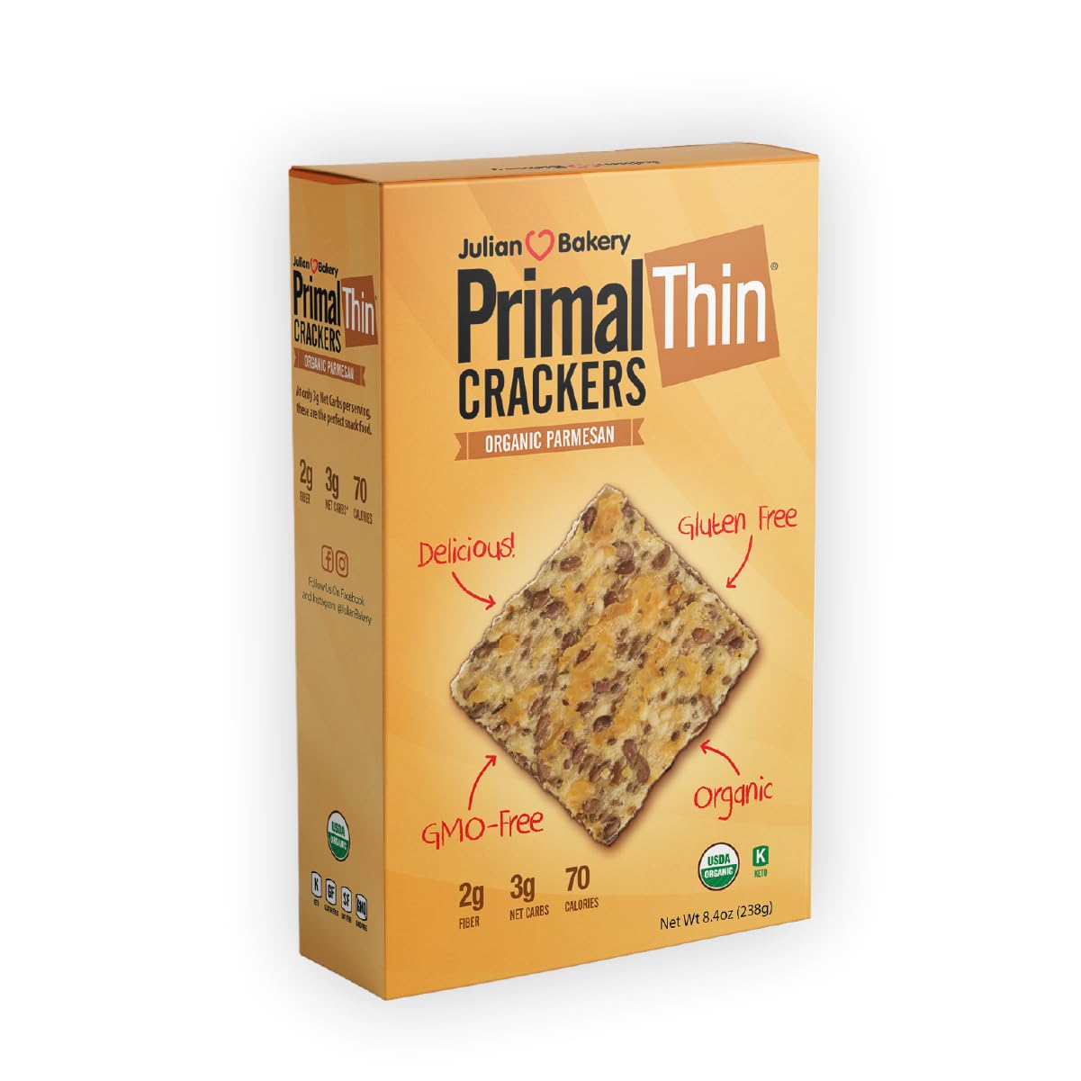 Primal Thin Crackers (Parmesan)(Organic)(Low Carb, Gluten-Free, Grain-Free) (8.4Oz) (Package May Vary)