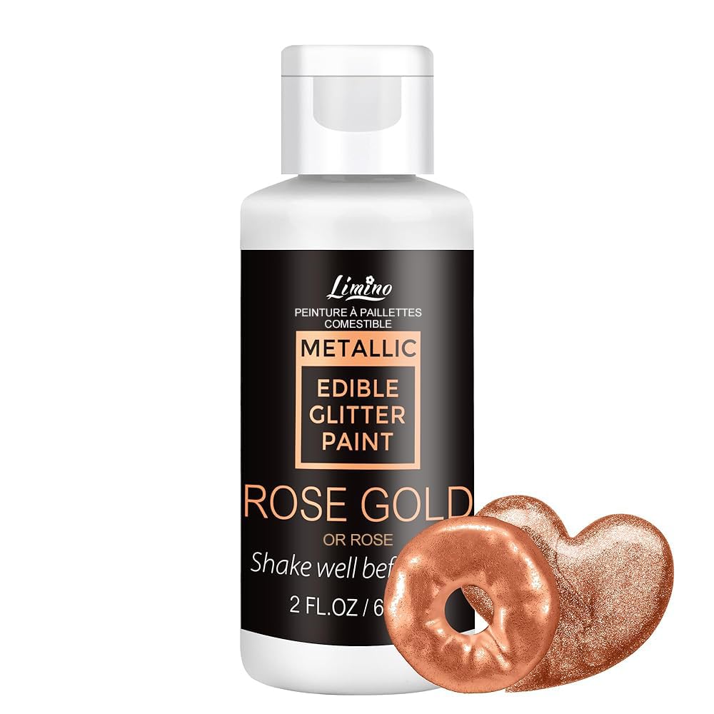 Limino Edible Glitter Paint - Food Grade Metallic Cake Decor, 2 fl.oz, Rose Gold, Model L111