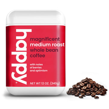 Happy Coffee Medium Roast Whole Bean Coffee, 12 Oz., Notes Of Berries & Optimism, Recyclable Container, Grown & Harvested In Brazil & Colombia, Raíz Sustainability Verified