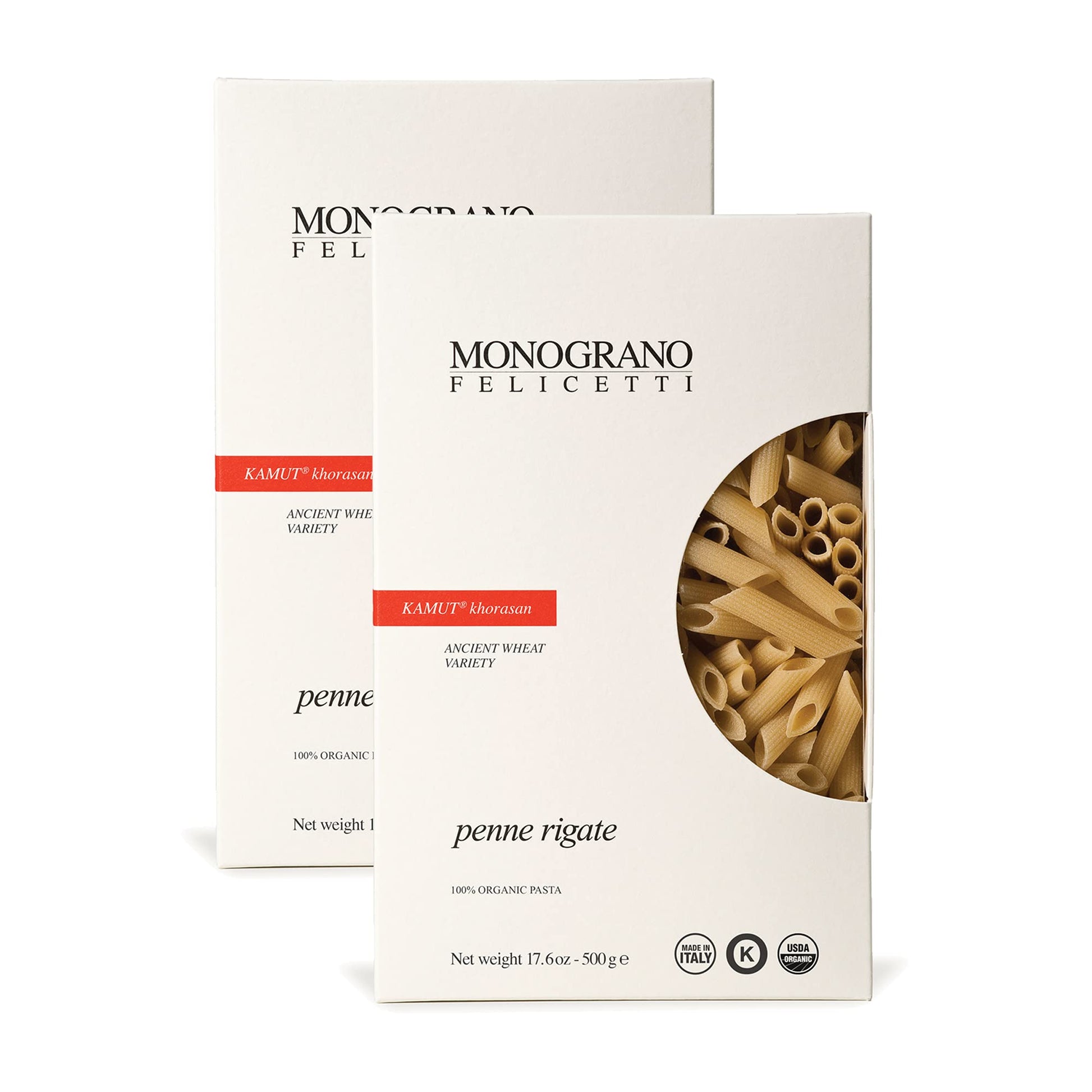 Monograno Felicetti Kamut Penne Rigate Pasta Italian Organic Non-GMO 17.6oz (500g) 2 Pack