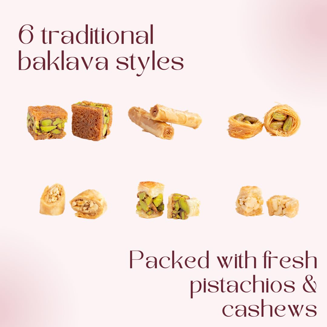 Zaitoune Cashew & Pistachio Baklava Selection Box - 0.22 Lb | Traditional Luxury Pastry | Arabic Dessert With Authentic Flavors