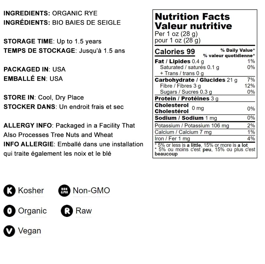 Food To Live Organic Dark Rye Flour, 8 Ounces - Whole Grain, Non-Gmo, Stone Ground, Kosher, Raw, Vegan, Bulk, Great For Baking B