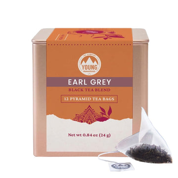 Young Mountain Tea Organic Earl Grey Tea Bags, Himalayan Robust Black Tea With Pure Bergamot Oil, Citrus & Caramel Notes, Farmer