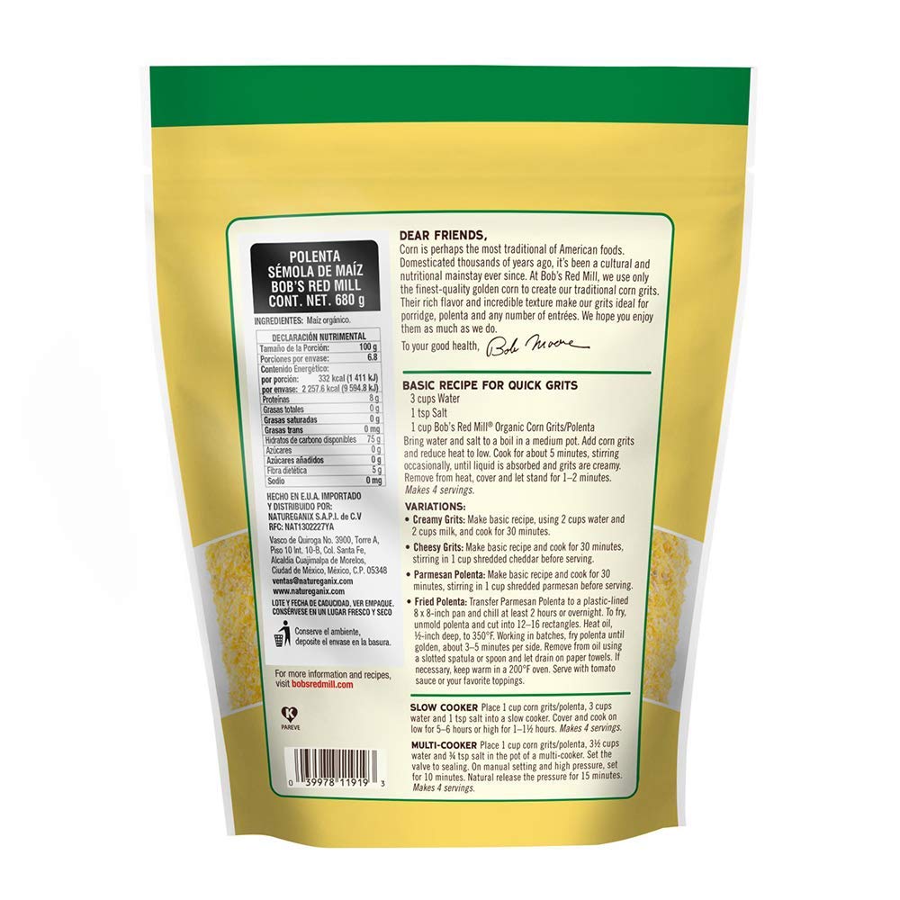 Bobs Red Mill Corn Grits Polenta, 24 OZ, Pack of 3, 1.5 Pound Total