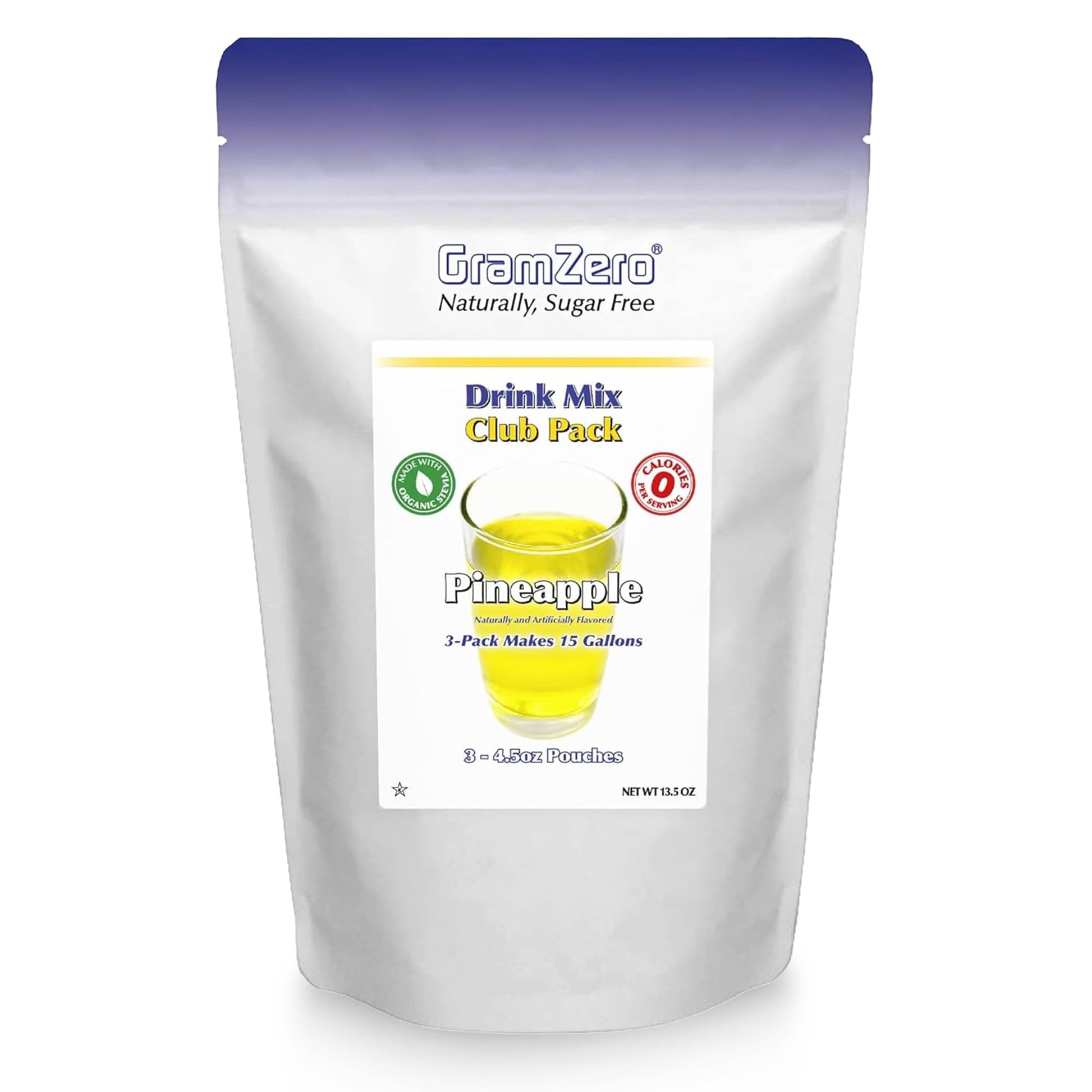 GramZero All Natural Pineapple Zero Calorie Sugar Free Drink Mix, Great For Nutrition Club Loaded Tea, Stevia Sweetened