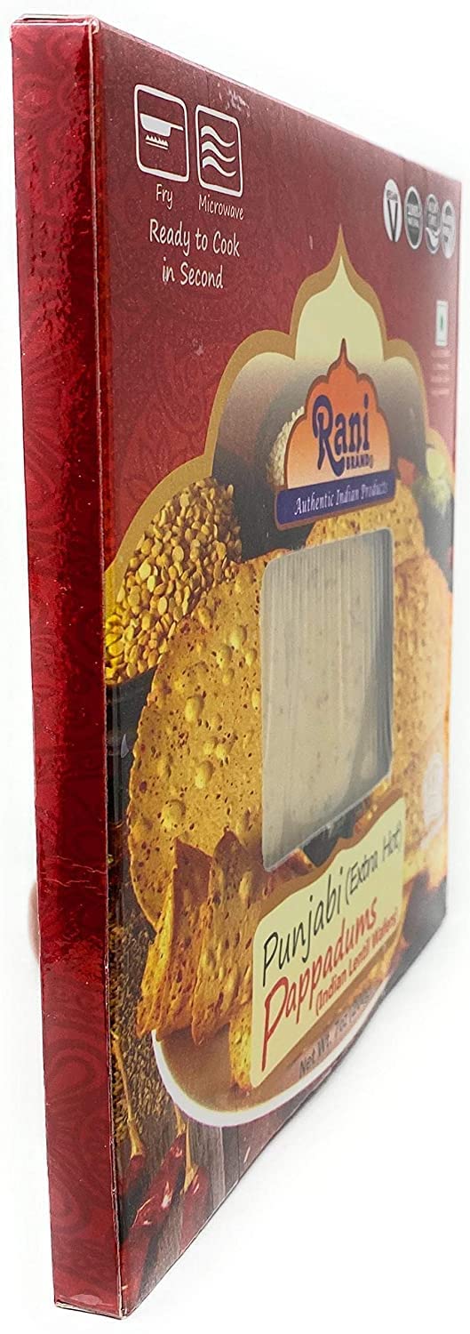Rani Pappadums (Indian Lentil Wafer Snack) Punjabi Papad - Extra Hot, 7Oz (200G) Approximately 15Pc, 7 Inches, Pack Of 12 ~ All