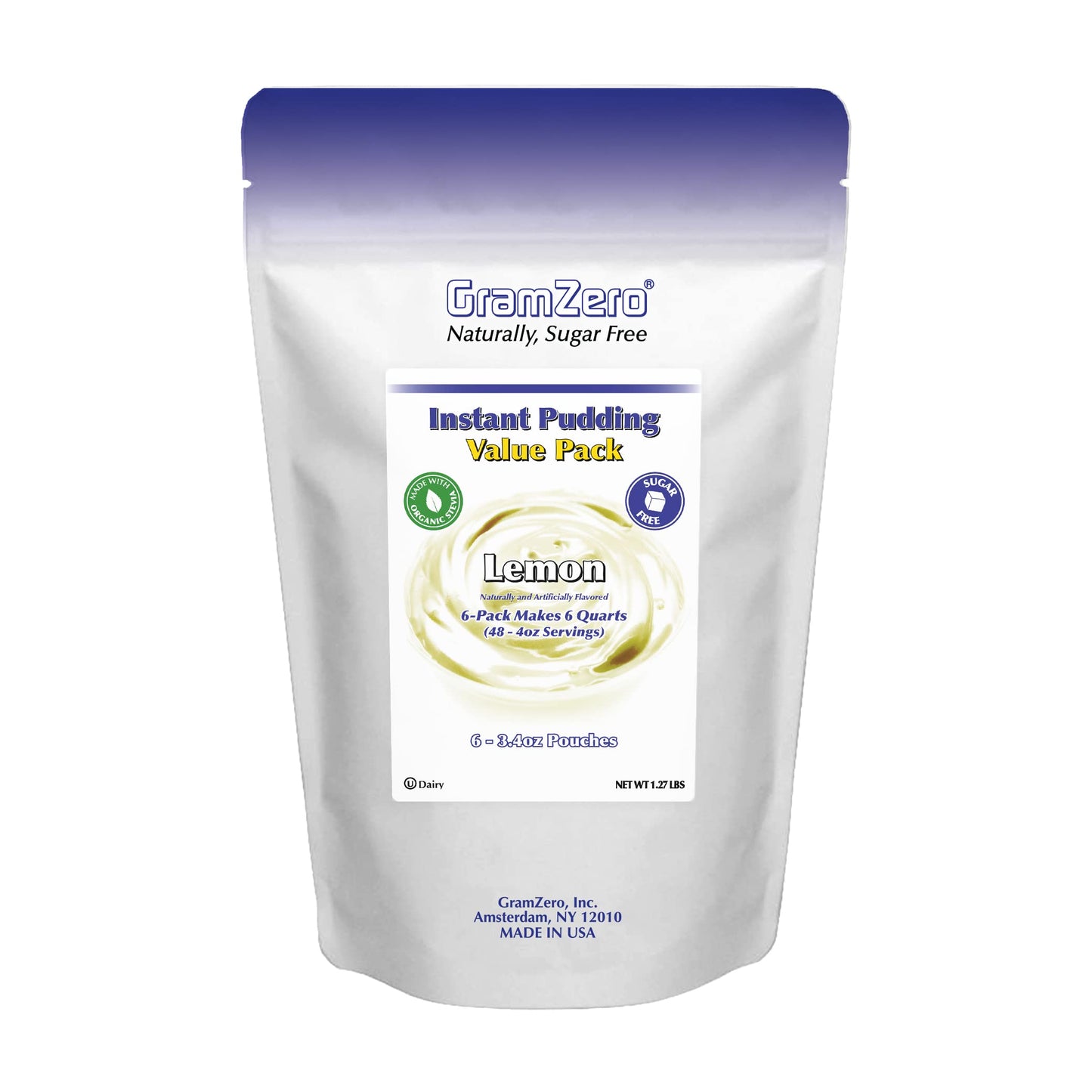 Gramzero Lemon Sugar Free Pudding Mix 6-Pack, Great For Nutrition Club Meal Replacement Shakes, Low Calorie Dessert, Stevia Swee